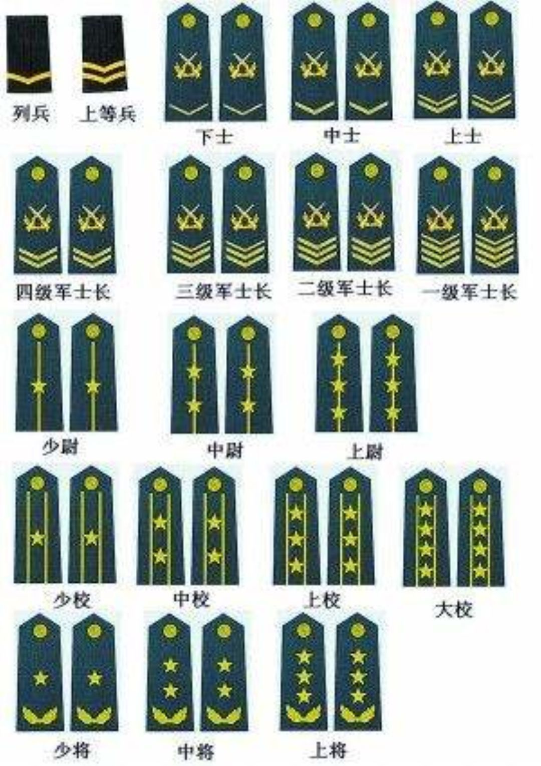 军衔等级肩章排列图片